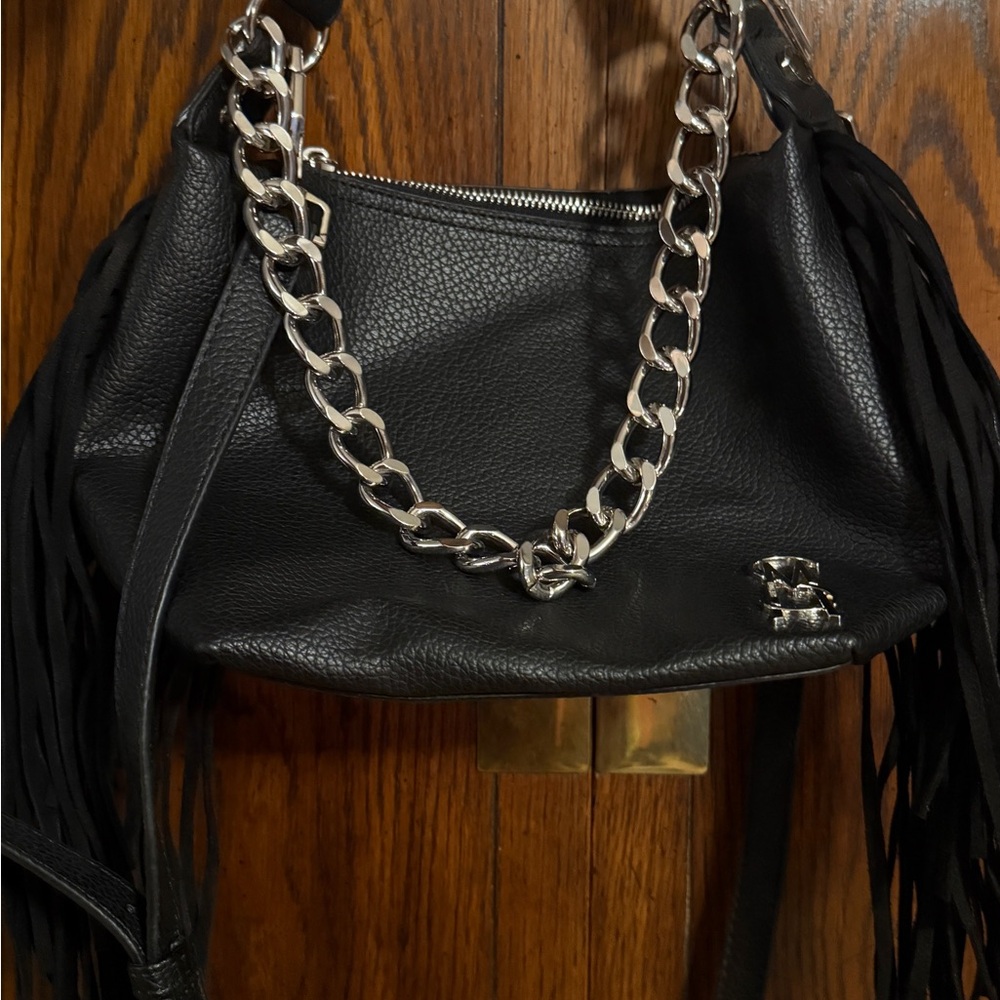 Steve Madden Black Leather Fringe Shoulder Bag